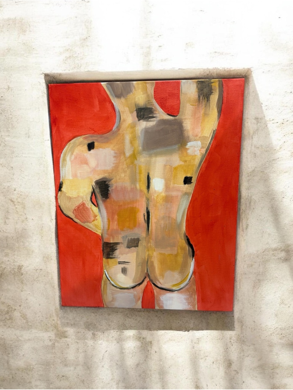 Modern Abstract Figure Painting in Red and Neutrals